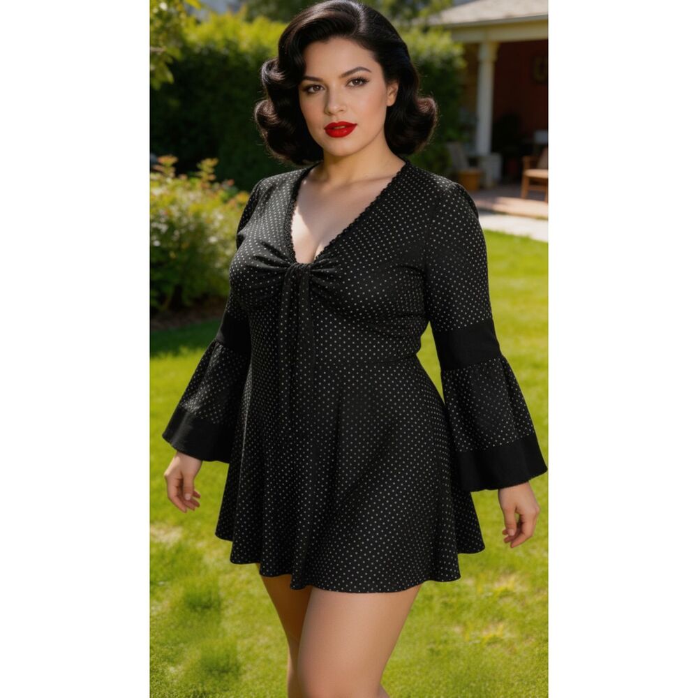 Vintage 90s Guess Marciano Retro Pin-Up Black & White Polka Dot Dress Size 9